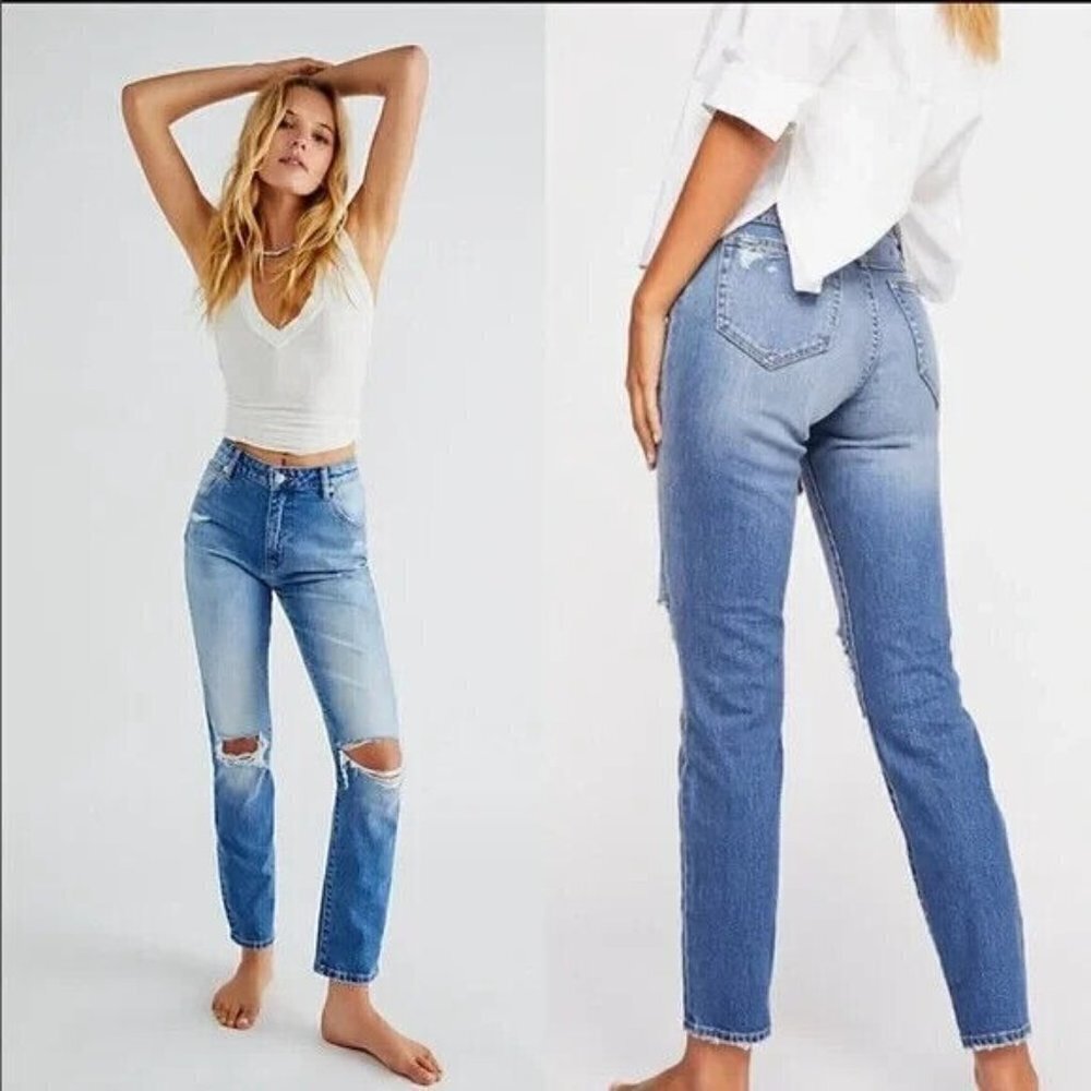 Rolla's Miller High Rise Slim Jeans Ripped Knees Distressed Light Wash - Picture 10 of 10